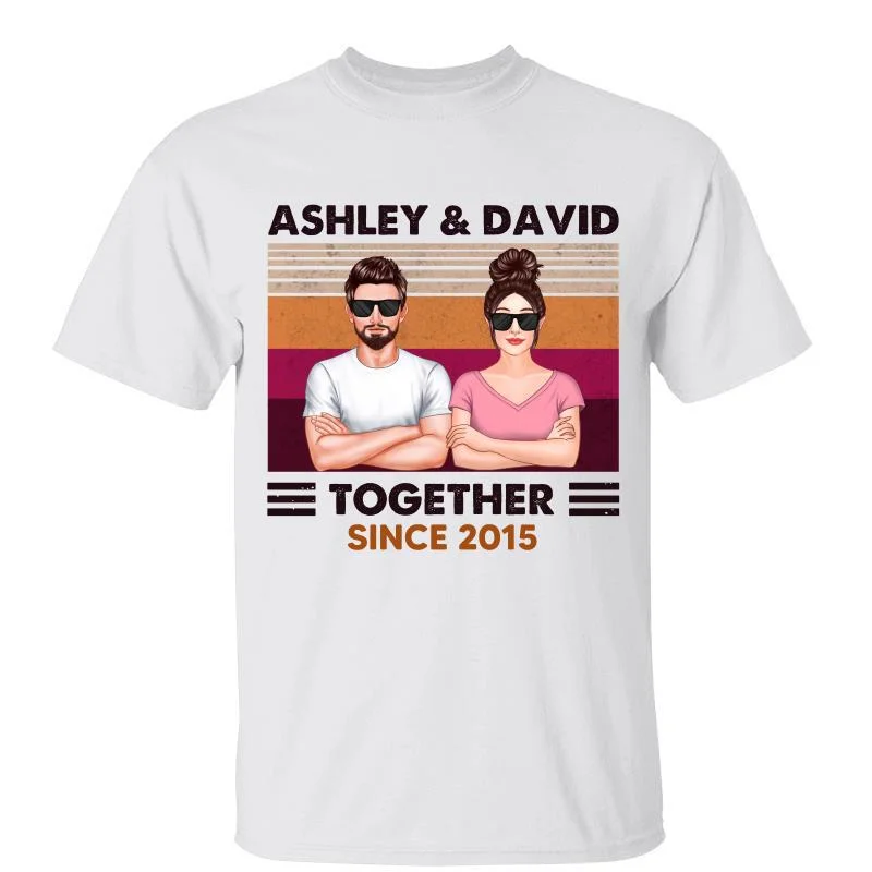 Women's Linen T-Shirts-Real Couple Together Since Retro Anniversary Gift Personalized Shirt