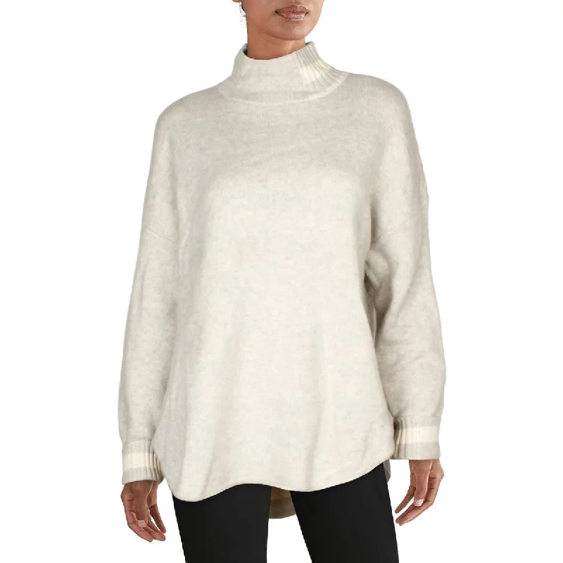 Women's V-Neck Pullovers-Womens Wool Blend Striped Mock Turtleneck Sweater