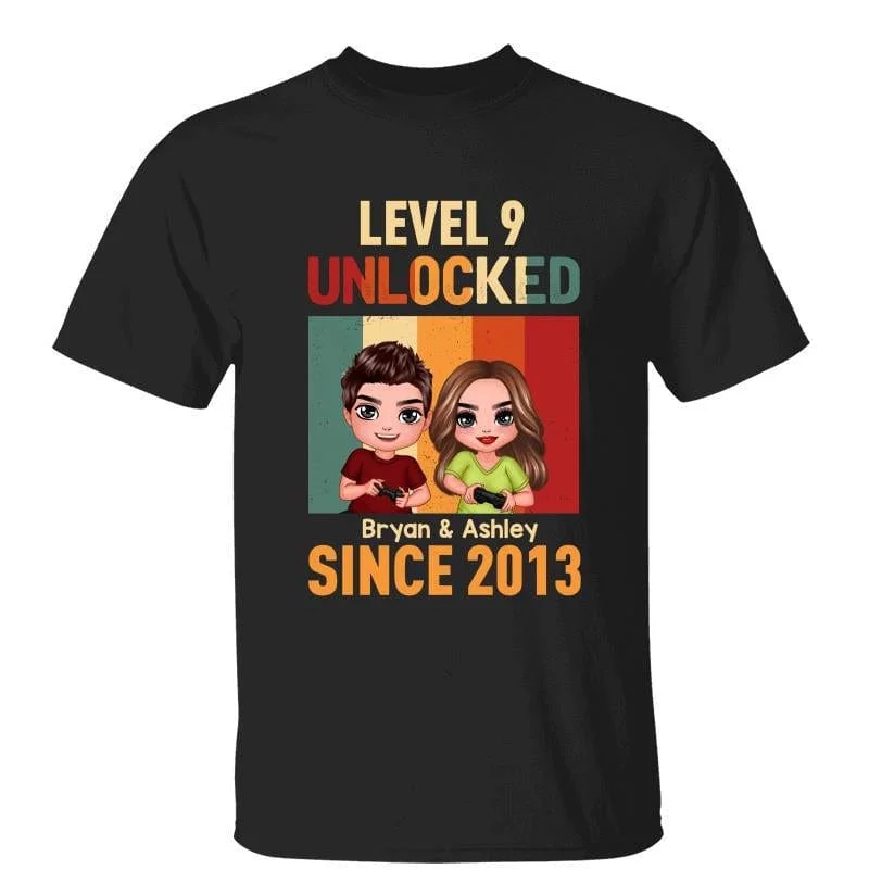 Women's Shirred T-Shirts-Level Unlocked Gaming Couple Together Since Gift For Him For Her Personalized Shirt