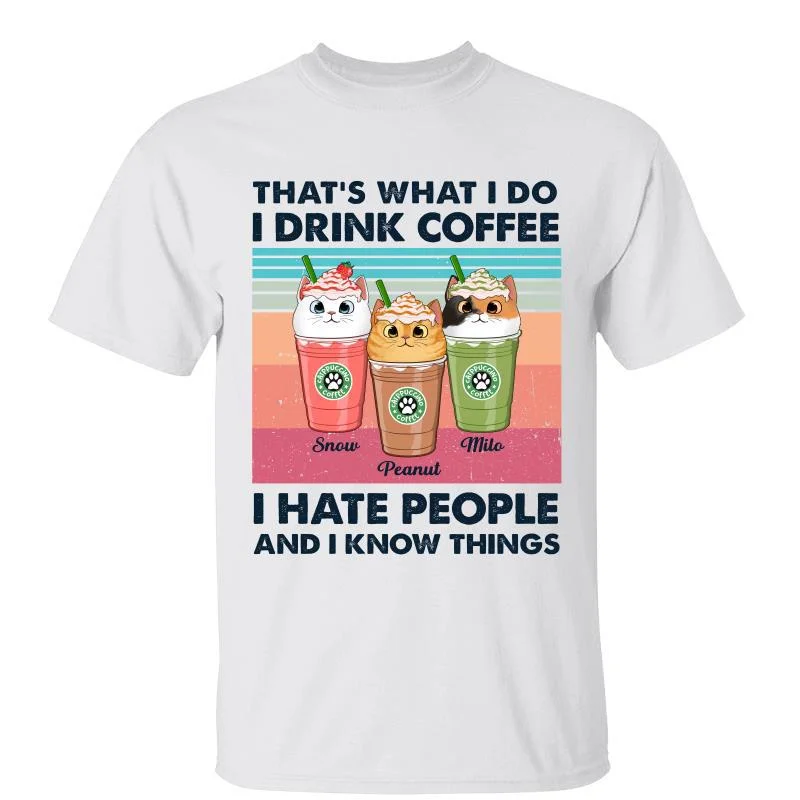 Women's Basic T-Shirts-Drink Coffee And Know Things Cat Mom Personalized Shirt