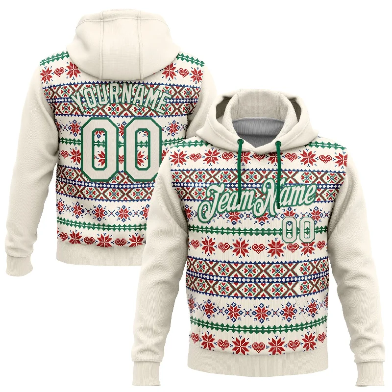 Women's Bohemian Hoodies-Custom Stitched Cream Red-White 3D Christmas Sports Pullover Sweatshirt Hoodie