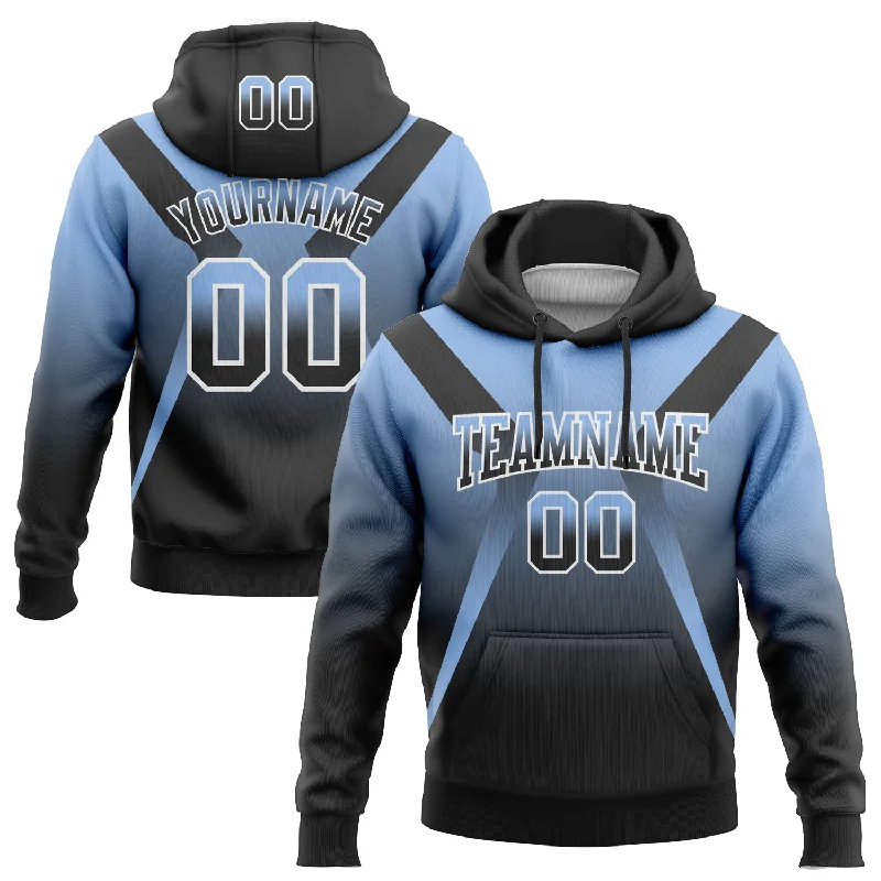 Women's Worn-In Hoodies-Custom Stitched Light Blue Black-White Fade Fashion Arrow Sports Pullover Sweatshirt Hoodie