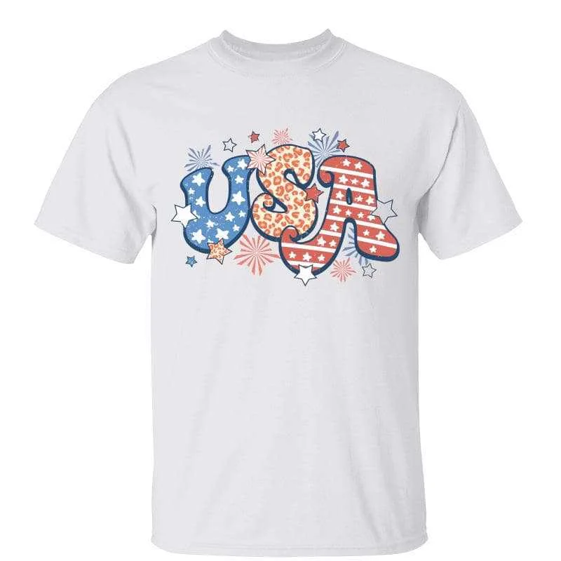 Women's Halloween T-Shirts-Retro USA Firework Patriotic Fourth Of July Independence Day July 4th Shirt