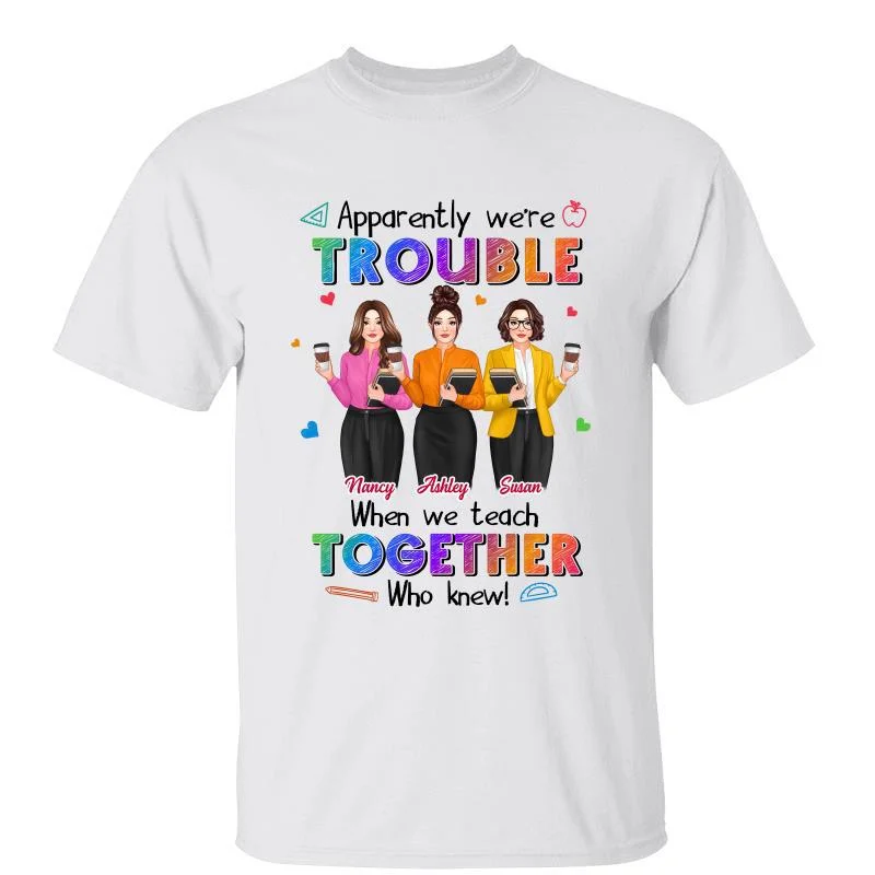 Women's Bell Sleeve T-Shirts-Pretty Teacher Besties Trouble Together Personalized Shirt