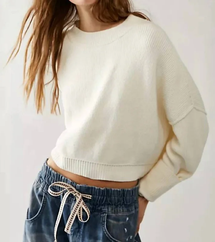 Women's Crew Neck Pullovers-Easy Street Crop Sweater In Moonglow