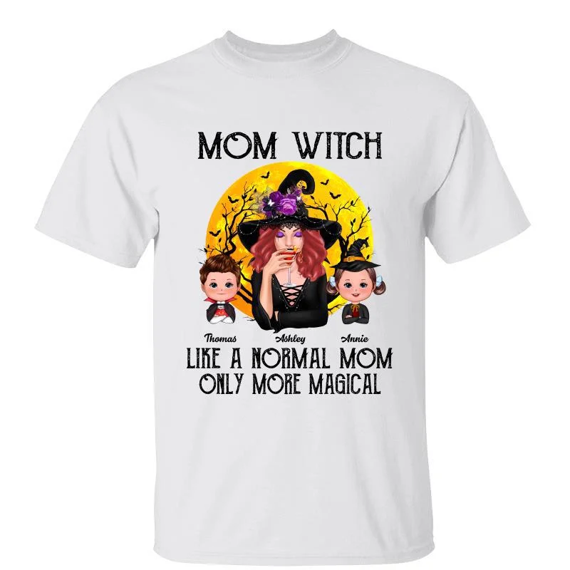 Women's Beach T-Shirts-Mom Witch Like Normal Mom More Magical Halloween Personalized Shirt