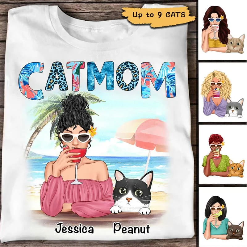 Women's Relaxed Fit T-Shirts-Cat Mom Summer Pattern Personalized Shirt