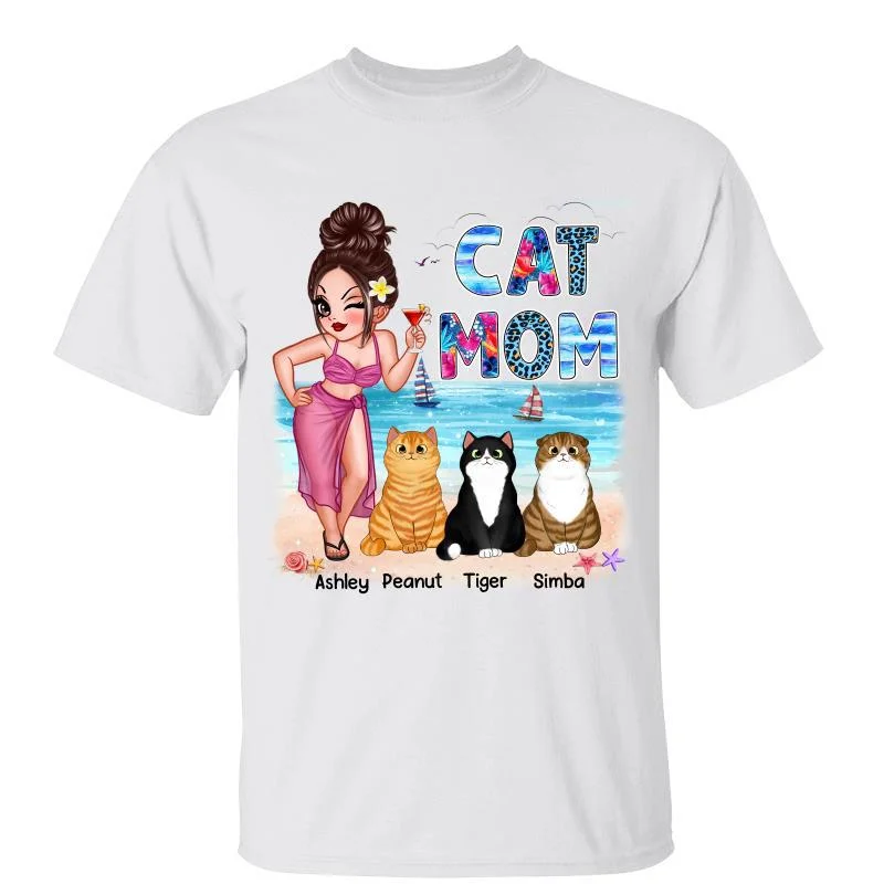 Women's Tagless T-Shirts-Cat Mom Summer Pretty Woman Personalized Shirt