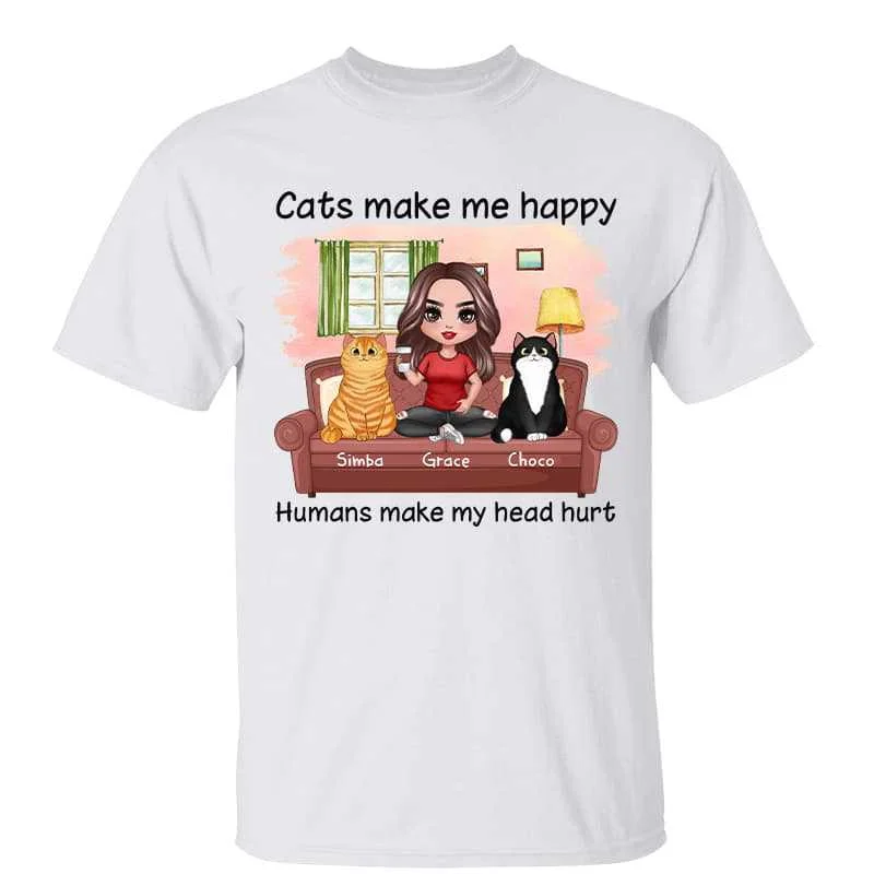 Women's Ringer T-Shirts-Doll Girl On Sofa With Cats Personalized Shirt