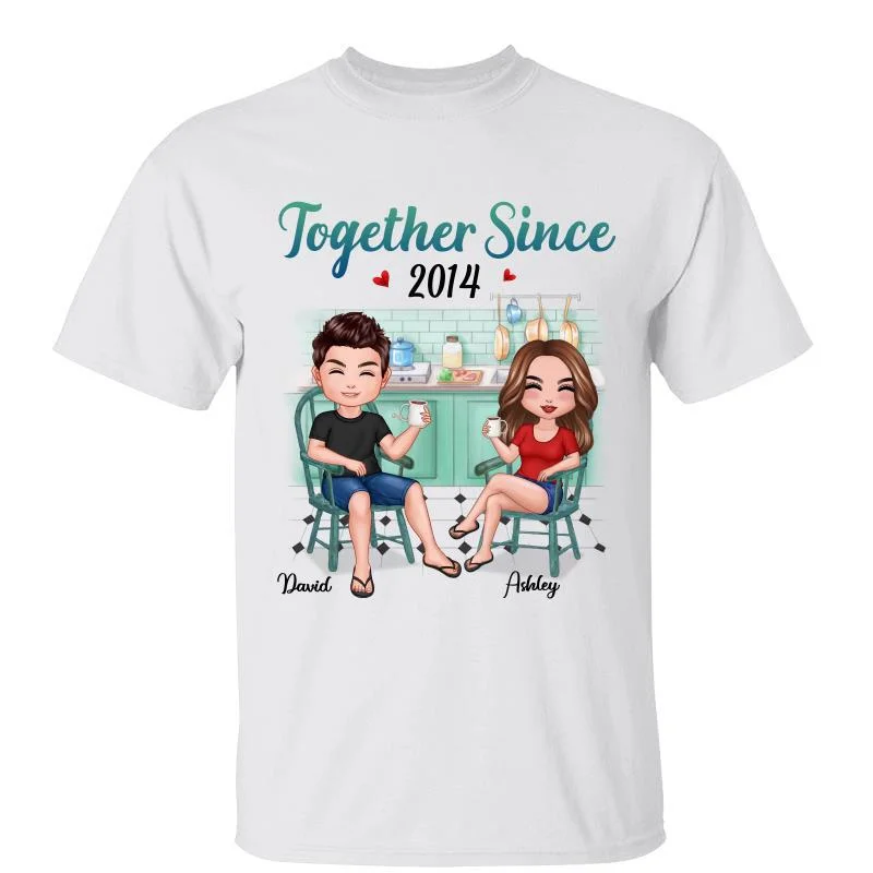 Women's Twist Knot T-Shirts-Couple Together Since Kitchen Anniversary Gift Personalized Shirt