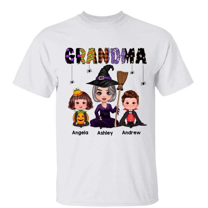 Women's Cotton T-Shirts-Grandma Halloween Pattern Personalized Shirt