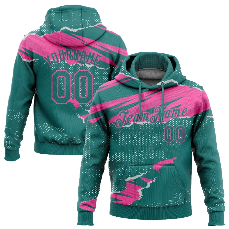 Women's Ethnic Print Hoodies-Custom Stitched Teal Pink 3D Pattern Design Torn Paper Style Sports Pullover Sweatshirt Hoodie