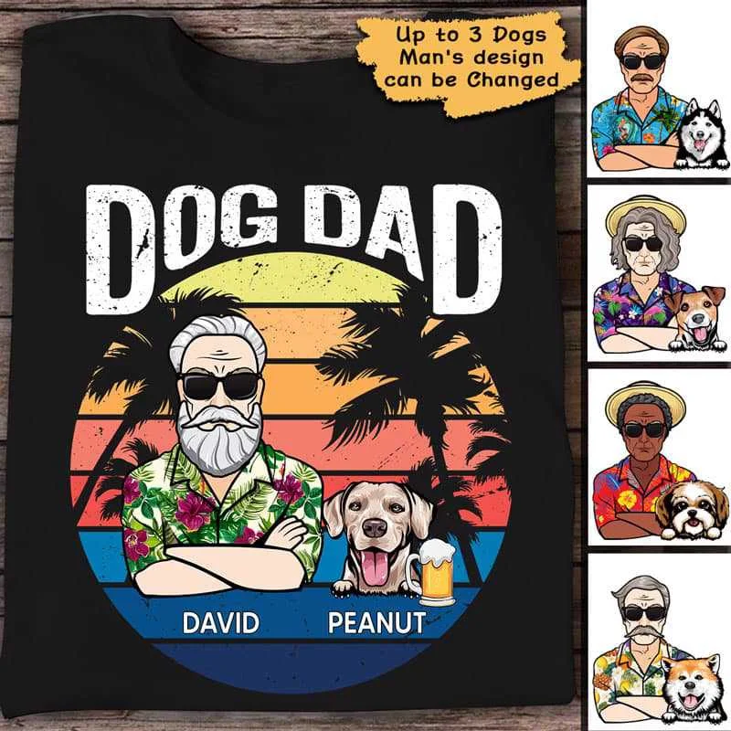 Women's Graphic Tees-Dog Dad In Hawaiian Shirt Personalized Shirt