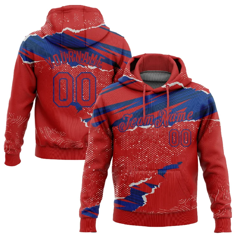 Women's Fashion Forward Hoodies-Custom Stitched Red Royal 3D Pattern Design Torn Paper Style Sports Pullover Sweatshirt Hoodie