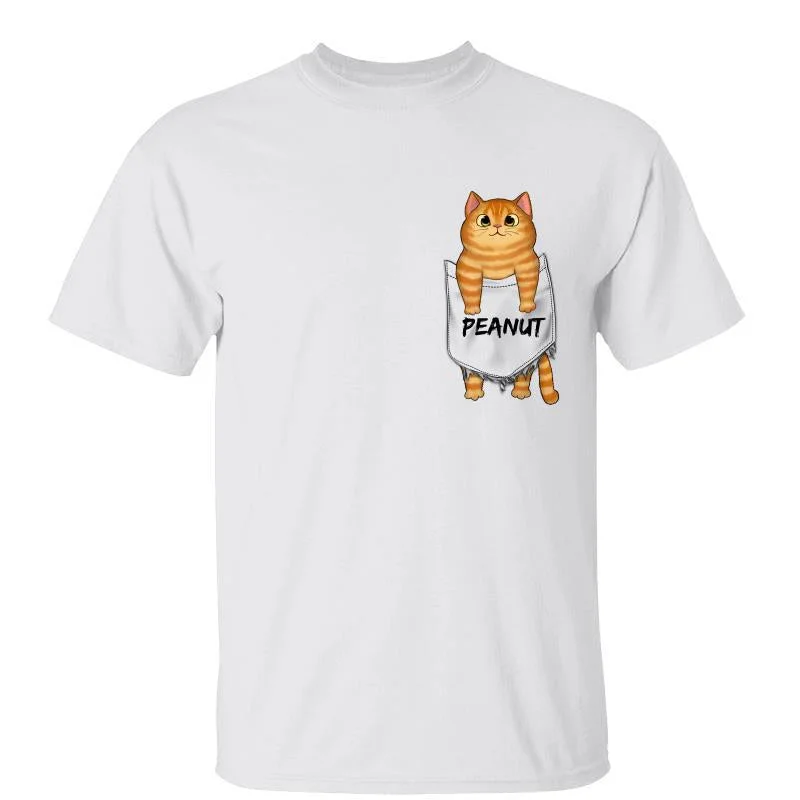 Women's Pocket T-Shirts-Fluffy Cat Inside Pocket Personalized Shirt