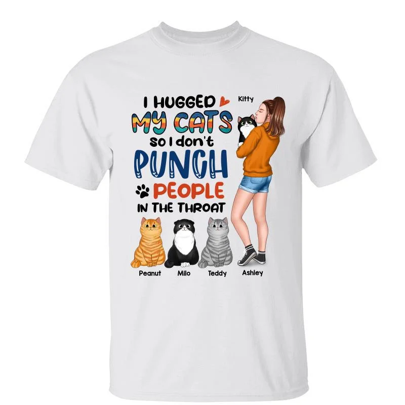 Women's Solid Color T-Shirts-I hugged My Cats Gift For Cat Mom Personalized Shirt