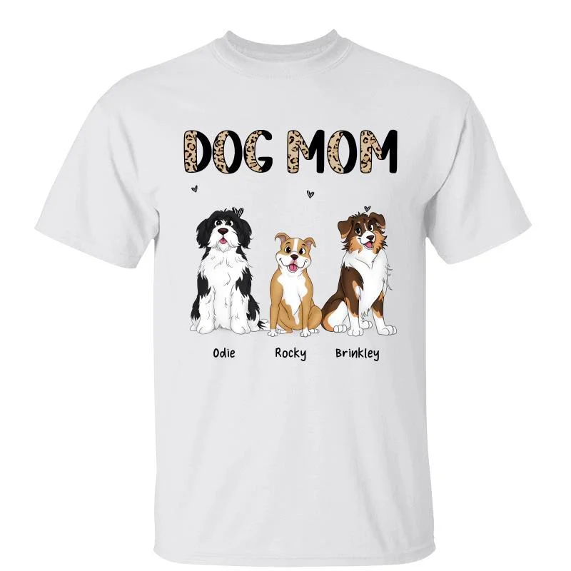 Women's Geometric Print T-Shirts-Half Leopard Dog Mom Cute Sitting Dog Personalized Shirt