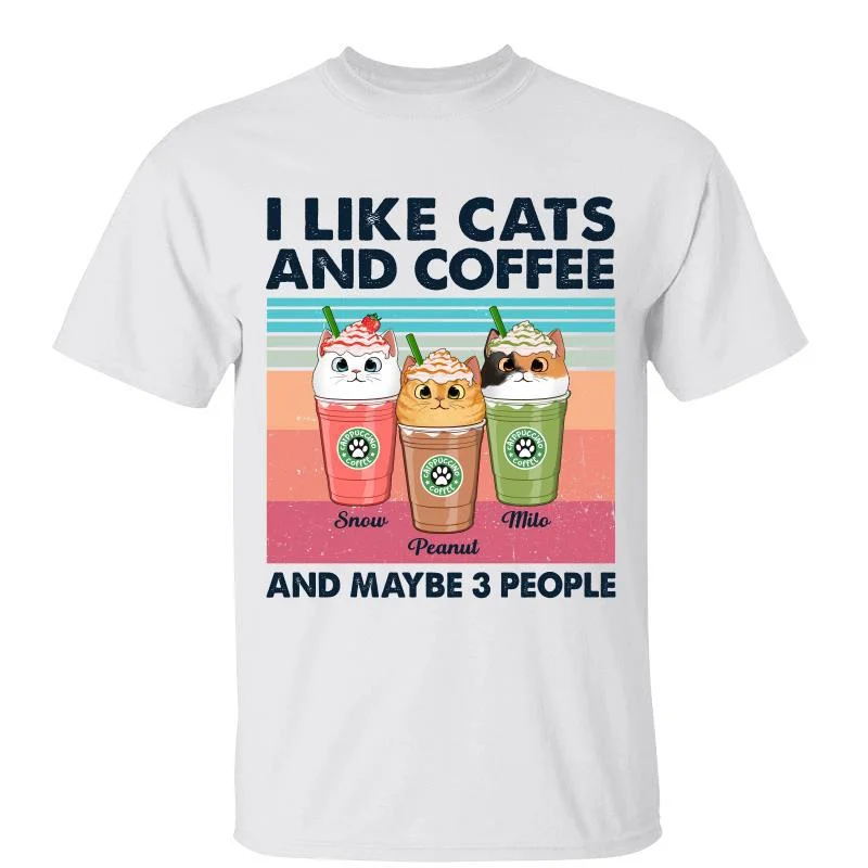 Women's Square Neck T-Shirts-Cats Coffee 3 People Cat Mom Personalized Shirt