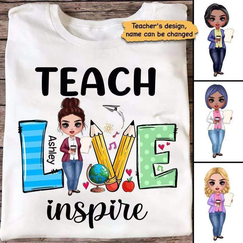 Women's Faux Suede T-Shirts-Doll Teacher Teach Love Inspire Personalized Shirt