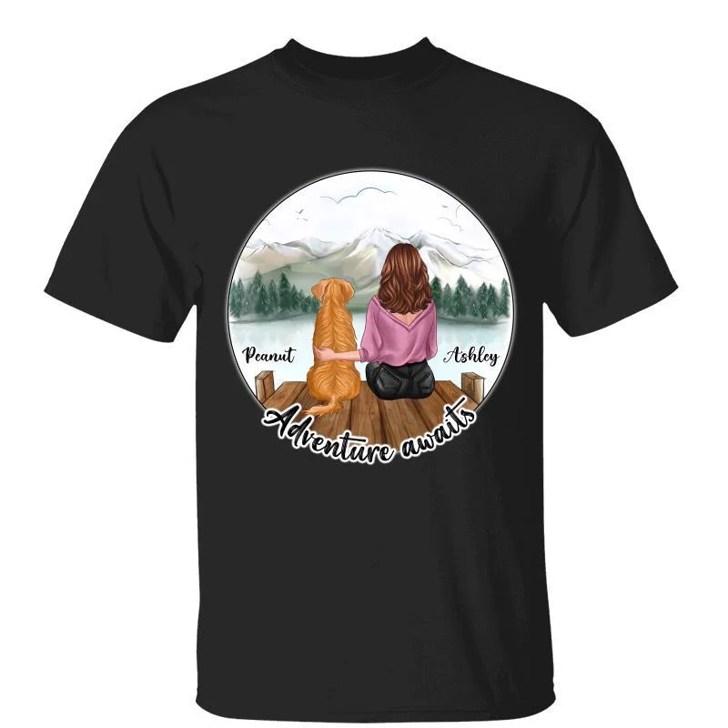 Women's Flowy T-Shirts-Adventure Awaits Camping Dog Mom Personalized Shirt