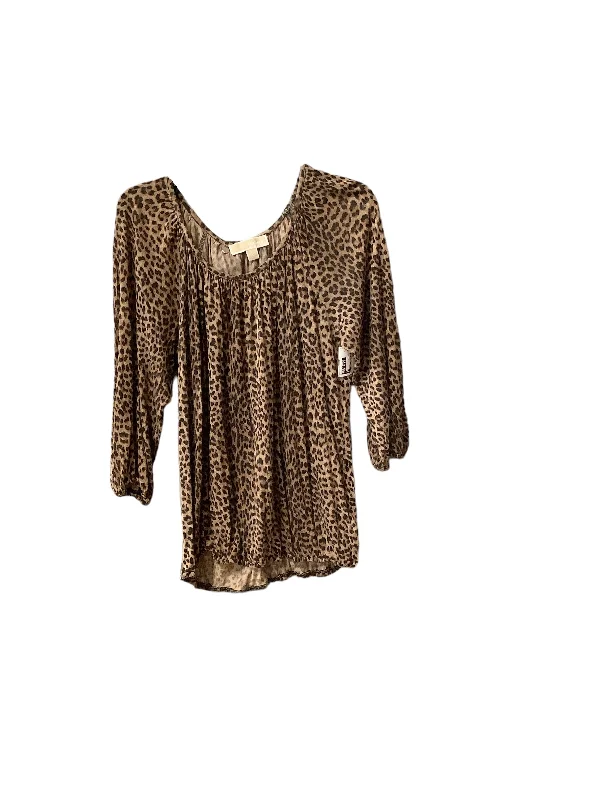 Women's Embroidered Tops-Top Long Sleeve Designer By Michael By Michael Kors In Animal Print, Size: L