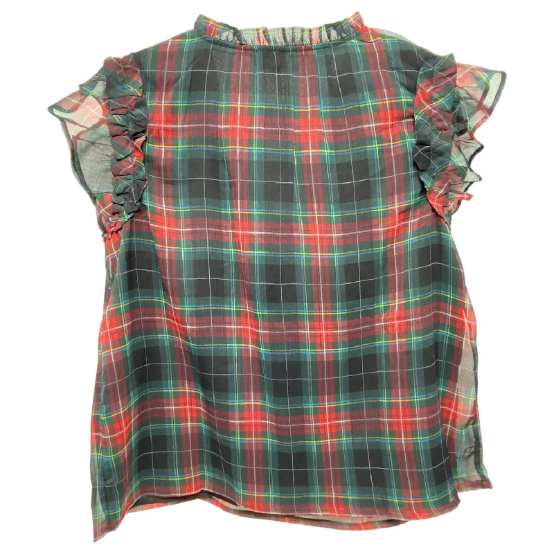 Women's Bishop Sleeve Blouses-Top Short Sleeve By Vineyard Vines In Plaid Pattern, Size: L