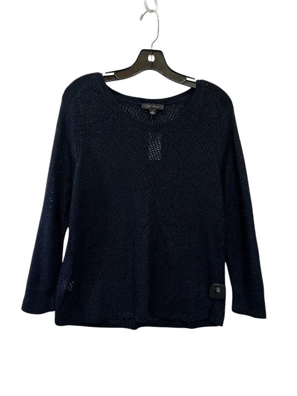 Women's Metallic Blouses-Top Long Sleeve By Ann Taylor In Navy, Size: L