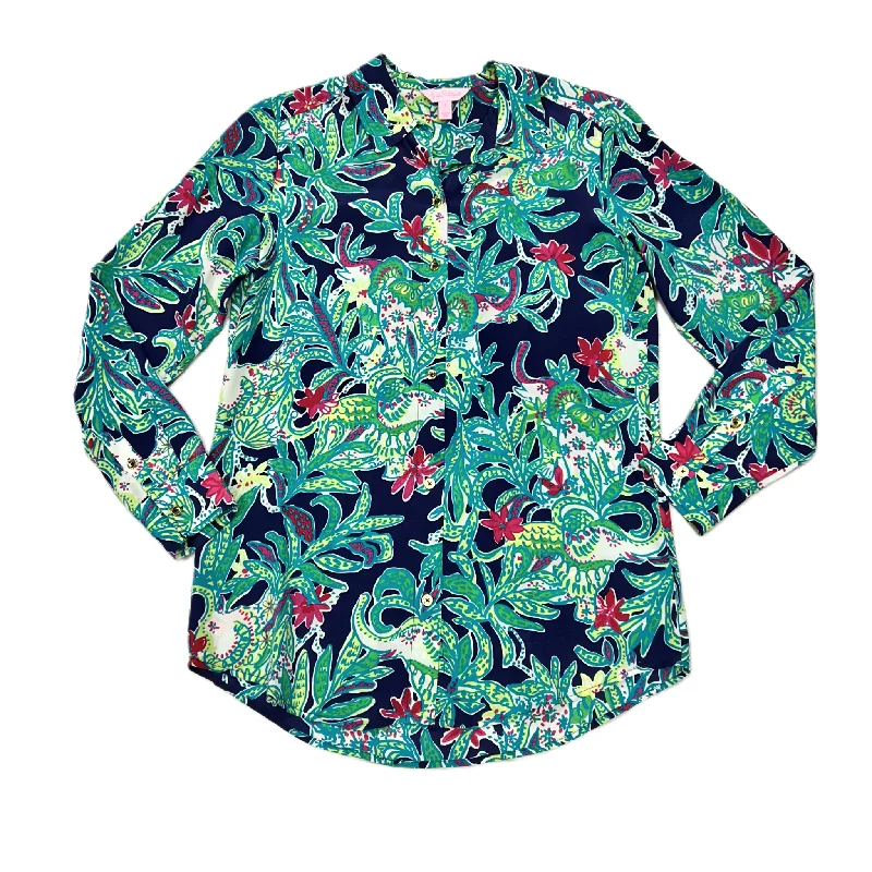 Women's Kimono Sleeve Blouses-Top Long Sleeve Designer By Lilly Pulitzer In Print, Size: S