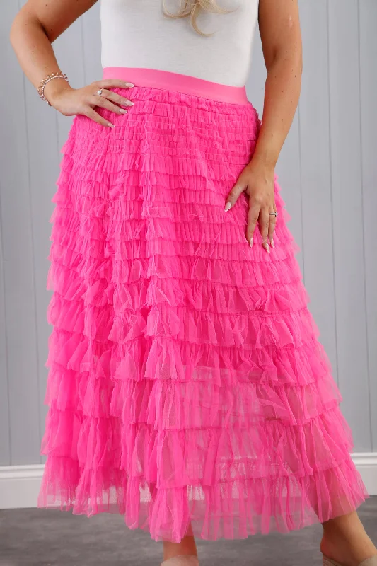 Women's Stretch Skirts-Seraphina Ruffle Skirt Hot Pink