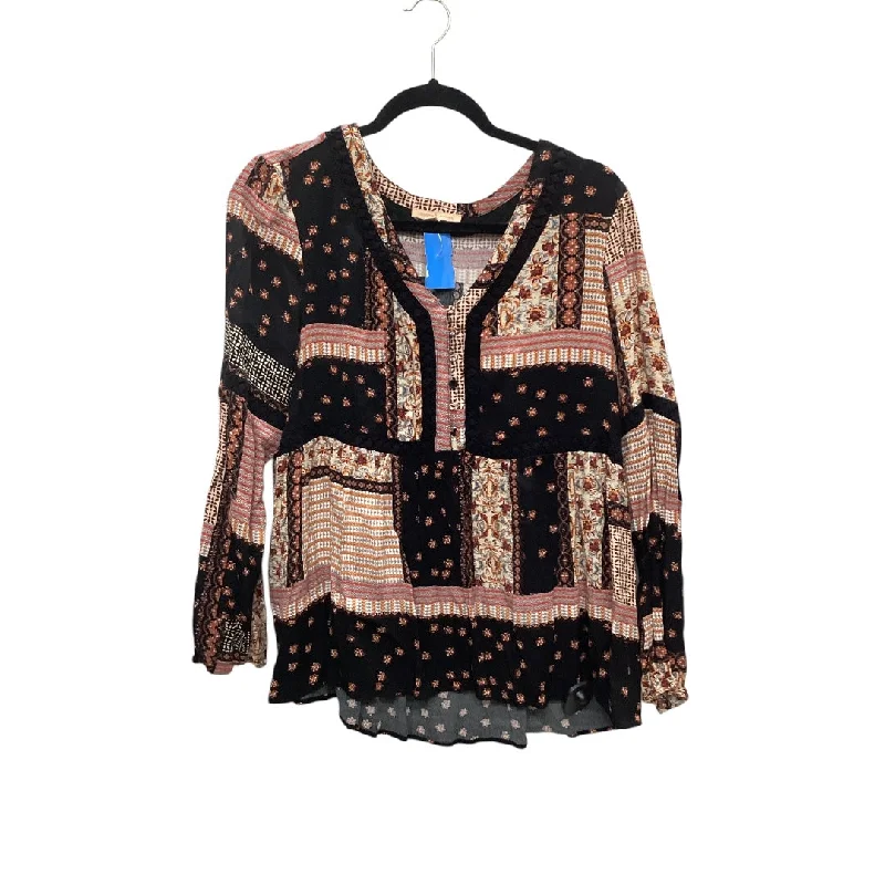 Women's Crisscross Neck Blouses-Top Long Sleeve By Gibson And Latimer In Multi-colored, Size: L