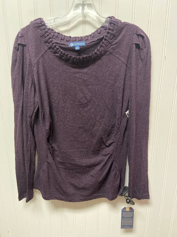 Women's Silk Shirts-Top Long Sleeve Basic By Democracy In Purple, Size: M