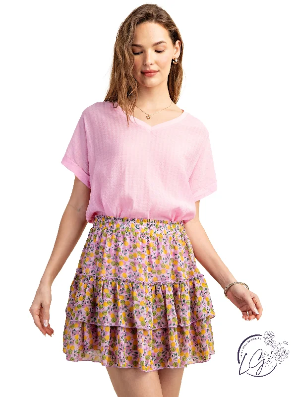 Women's Shimmer A-Line Skirts-Breezy Floral Tiered Skirt