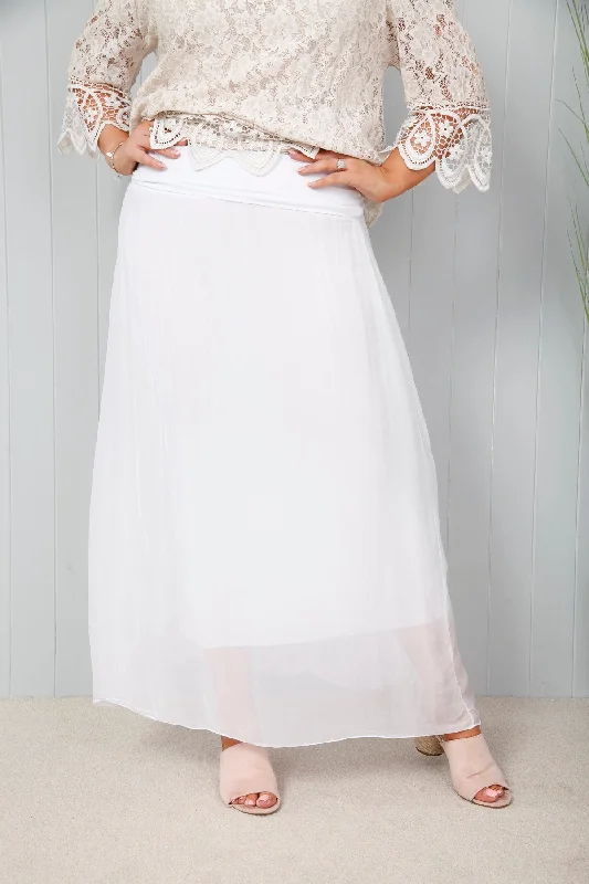 Women's Tulle Floral Skirts-Silk Skirt White