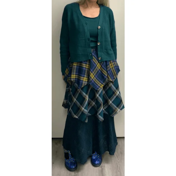 Women's Zip-Up Pleated Skirts-Plaid Asymmetrical Maxi Skirt