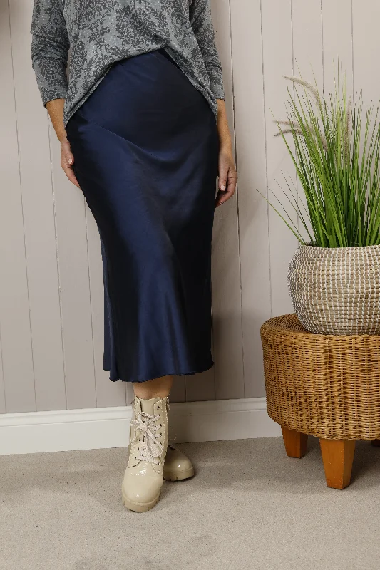 Women's Flared Skirts-Beatrice Satin skirt Navy