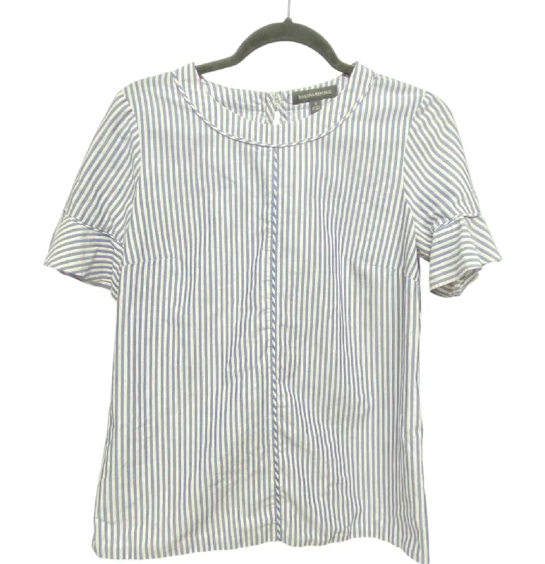 Women's Tie Waist Blouses-Top Short Sleeve By Banana Republic In Striped Pattern, Size: S