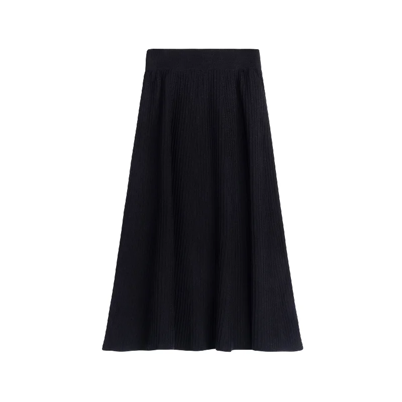 Women's Slit Ruffle Skirts-Midi Knit Skirt | Black  [Final Sale]