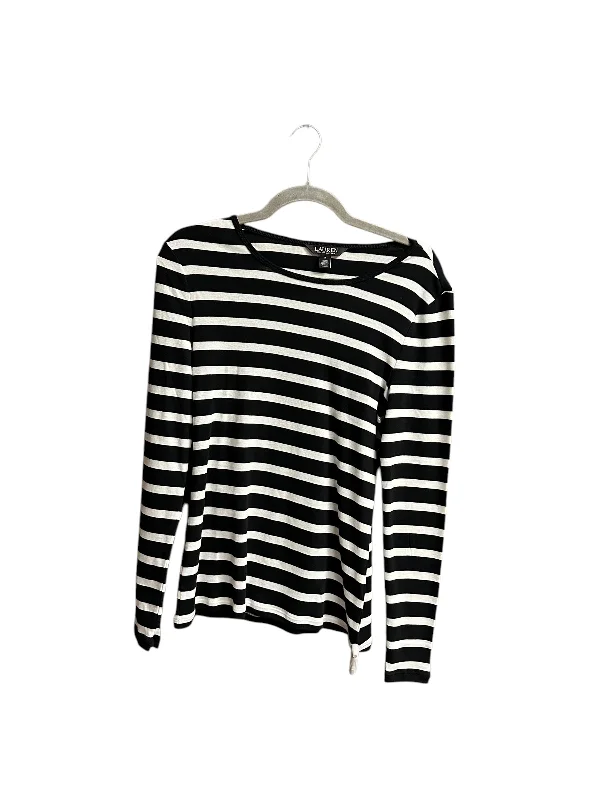 Women's Ruched Blouses-Top Long Sleeve By Lauren By Ralph Lauren In Striped Pattern, Size: M