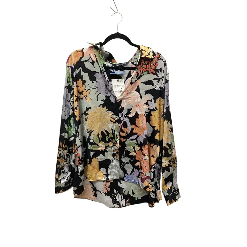 Women's Denim Blouses-Top Long Sleeve By Zara In Floral Print, Size: Xxl