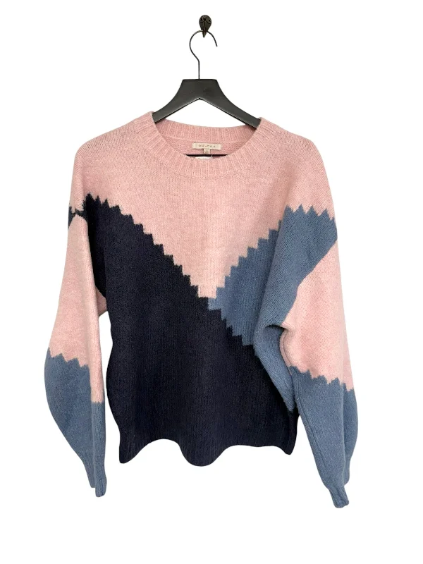 Women's Metallic Pencil Pullovers-Sweater By Skies Are Blue In Blue & Pink, Size: L