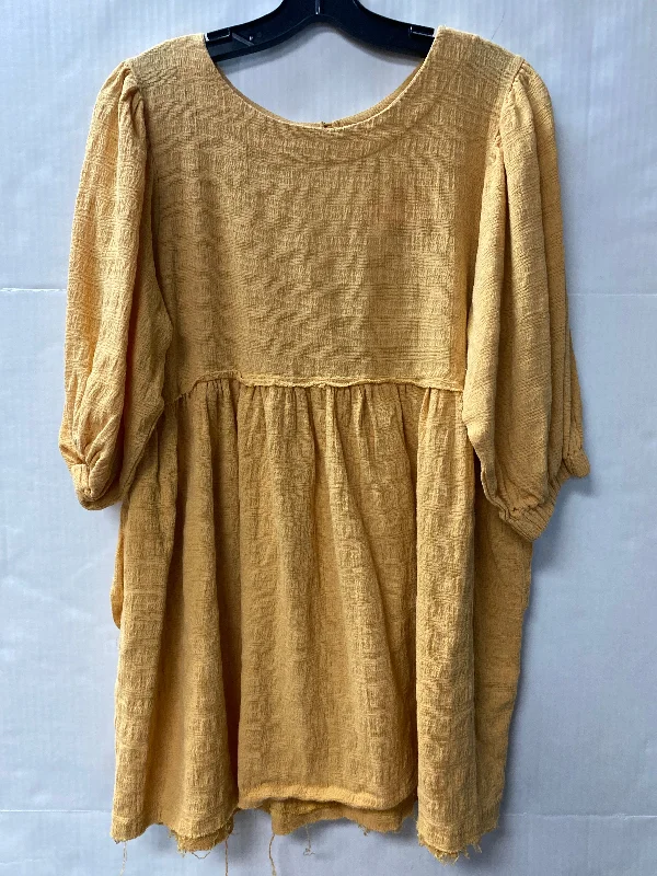 Women's Smocked Waist Blouses-Tunic 3/4 Sleeve By Umgee In Yellow, Size: L