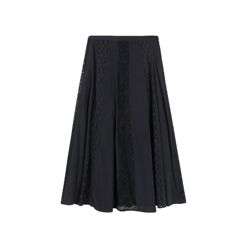 Women's Windproof Floral Skirts-Lace Panel Skirt | Black [Final Sale]