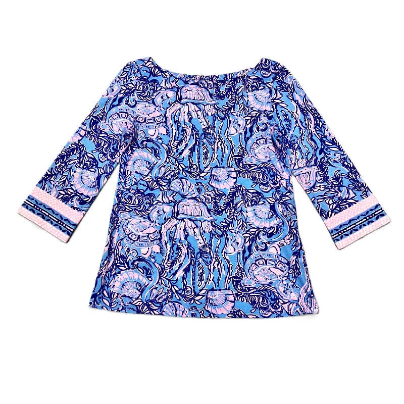 Women's Flounce Blouses-Top Long Sleeve Designer By Lilly Pulitzer In Pink Blue, Size: Xs