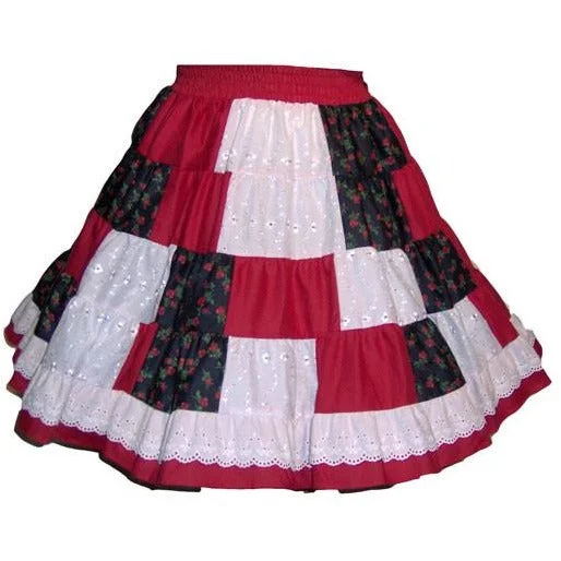 Women's Abstract Skirts-Eyelet Patchwork Square Dance Skirt