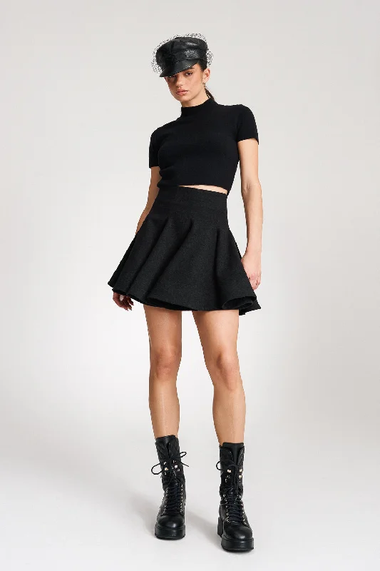 Women's Floral Skirts-'Emily' Structured Black Wool Mini Skirt