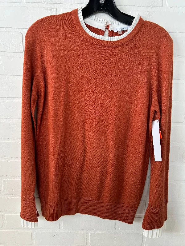 Women's Glitter Ruffle Pullovers-Sweater By Vila Milano In Orange & White, Size: M