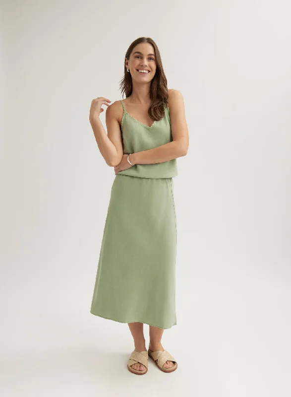 Women's Pleated Skirts-Bias Midi Skirt - Olive Grove