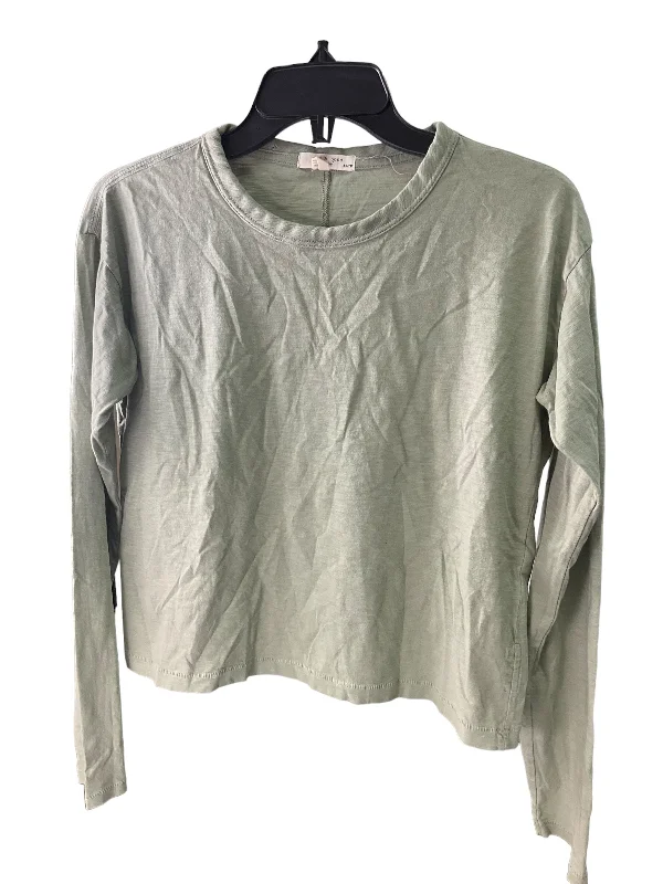 Women's Ribbed Blouses-Green Top Long Sleeve Designer Rag And Bone, Size Xs