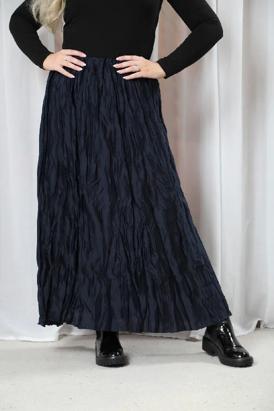 Women's Low-Waisted Denim Skirts-Crinkle Maxi Skirt Navy