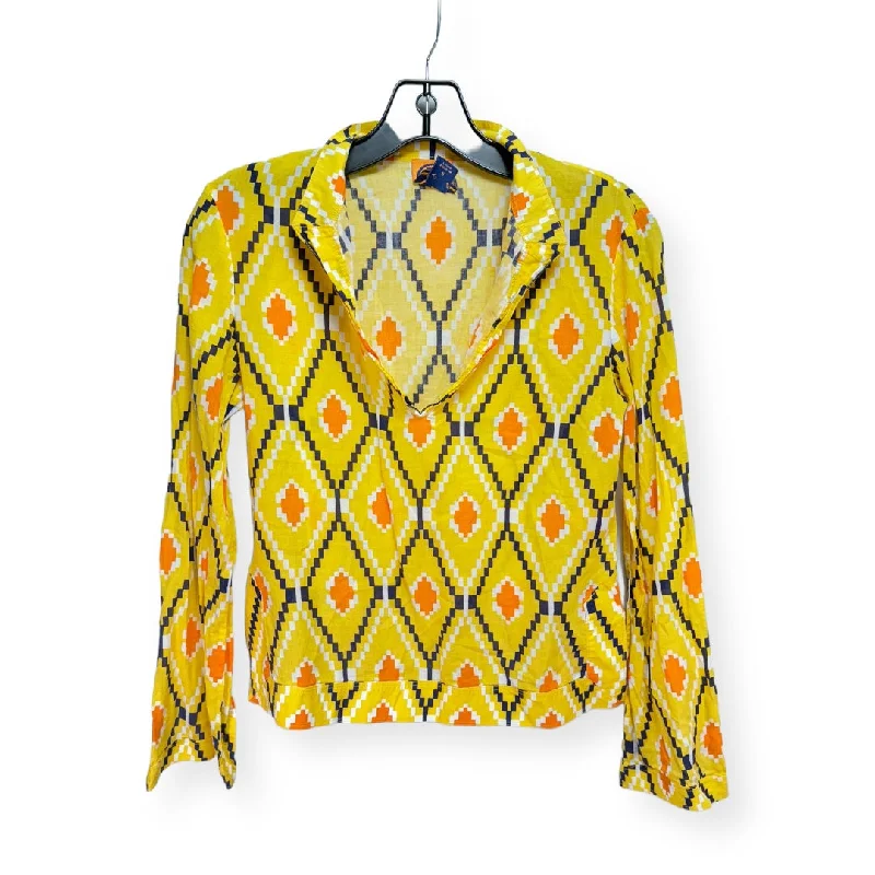 Women's Textured Blouses-Printed Cotton Blouse in Yellow Designer Tory Burch, Size 2